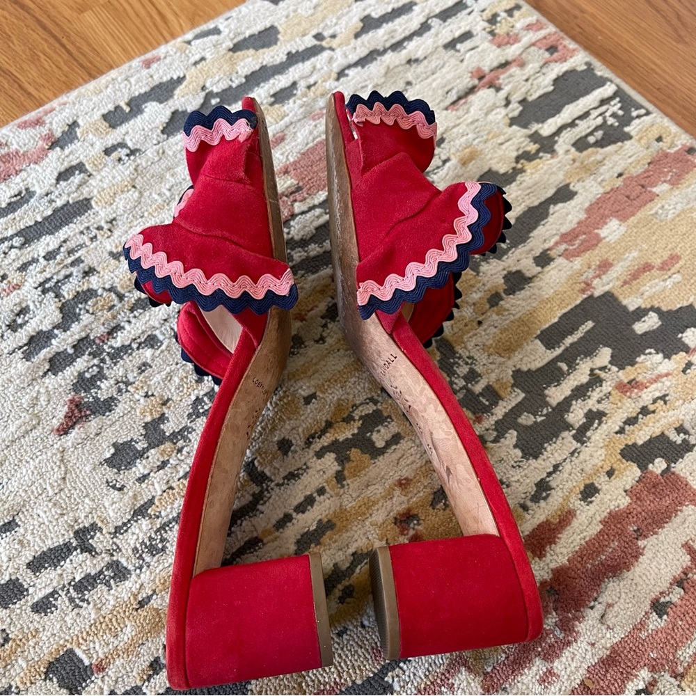 LOEFFLER RANDALL Vera City Red Suede Ruffle Slide Sandals - Picture 8 of 15